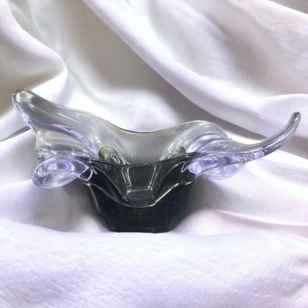 Vintage Tiffin Empress Twilight and Smoke Art Glass Vase Arranger Bowl Dish Vtg‎